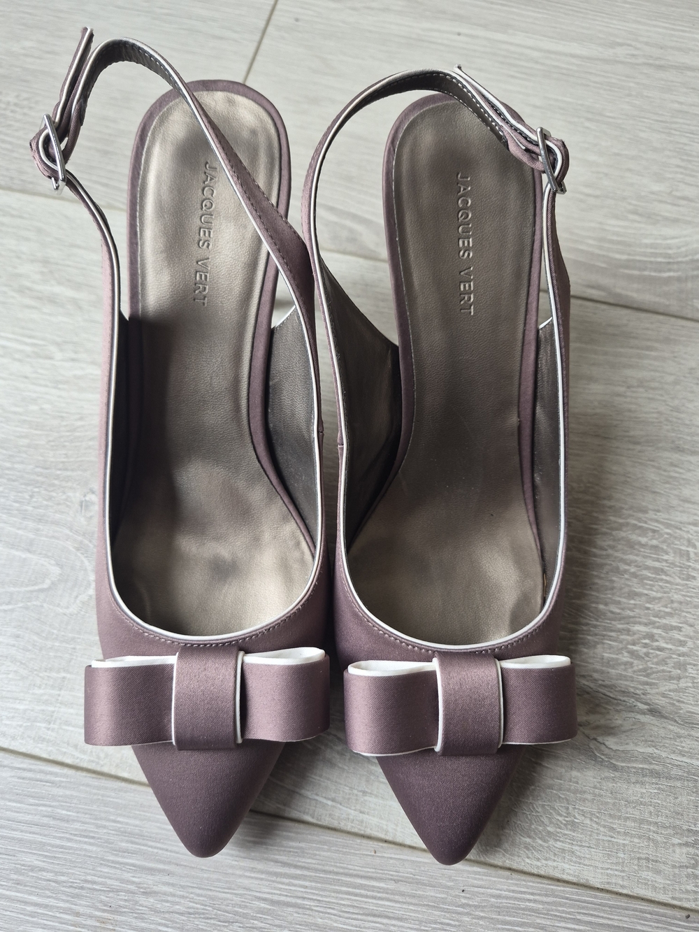 Jacques Vert Mauve Satin Pointed Slingback Heels with Bow